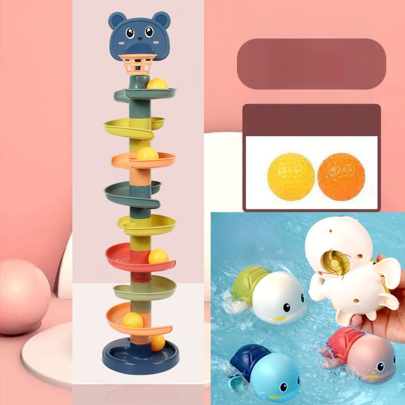 Švietimo trasos kamuoliukų bokštas žaislas vaikams 3–6 metų, plastikinė konstrukcija; lavina motoriką, rankų-akių koordinaciją, regą.