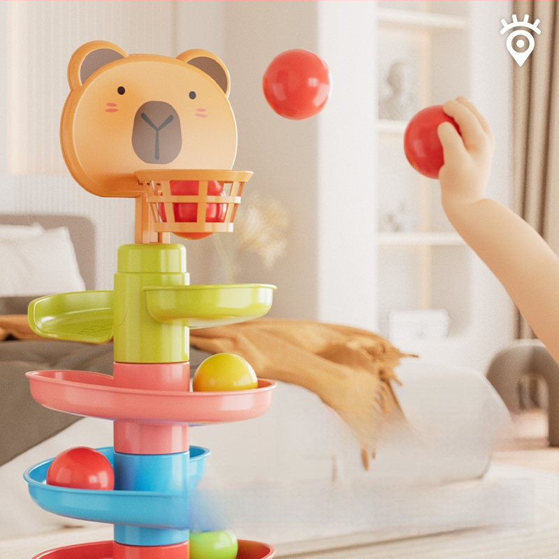 Interaktyvus trasos bokštelis su ridenančiomis rutulėmis – plastikinė žaisla vaikams 3-6 metų, skatina intelektinį vystymąsi, rankų-akių koordinaciją ir tėvų-vaikų bendravimą