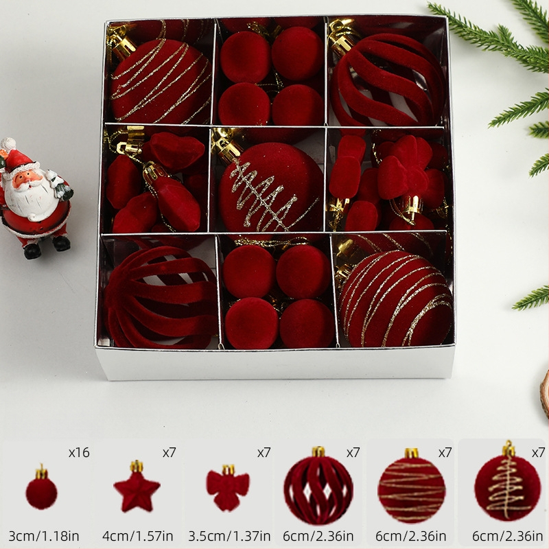 Ziemassvētku eglītes bumbiņas, velūra flokētas un apgleznotas (Zīmols: Art exhibition; Materiāls: plastika; Stils: viegls luksuss; Ražošana: sietspiede)