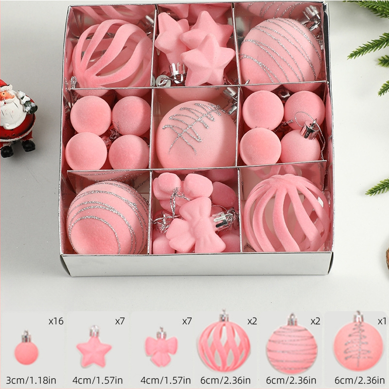 Ziemassvētku eglītes bumbiņas, velūra flokētas un apgleznotas (Zīmols: Art exhibition; Materiāls: plastika; Stils: viegls luksuss; Ražošana: sietspiede)