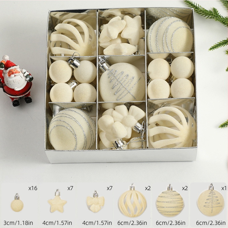 Ziemassvētku eglītes bumbiņas, velūra flokētas un apgleznotas (Zīmols: Art exhibition; Materiāls: plastika; Stils: viegls luksuss; Ražošana: sietspiede)