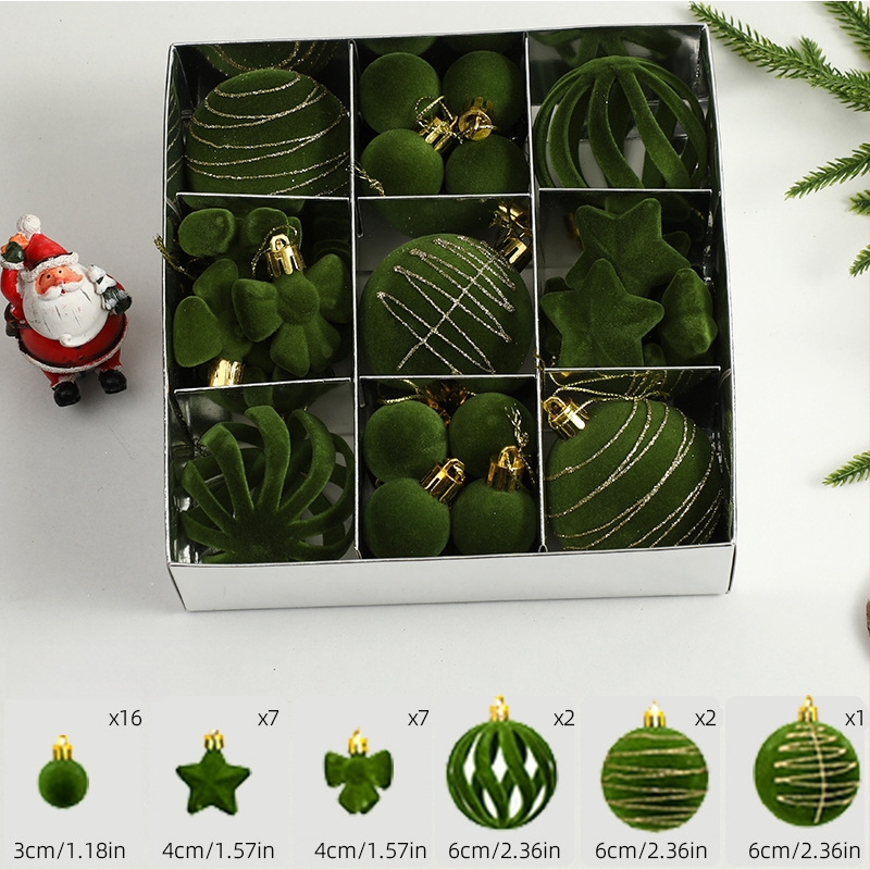 Ziemassvētku eglītes bumbiņas, velūra flokētas un apgleznotas (Zīmols: Art exhibition; Materiāls: plastika; Stils: viegls luksuss; Ražošana: sietspiede)