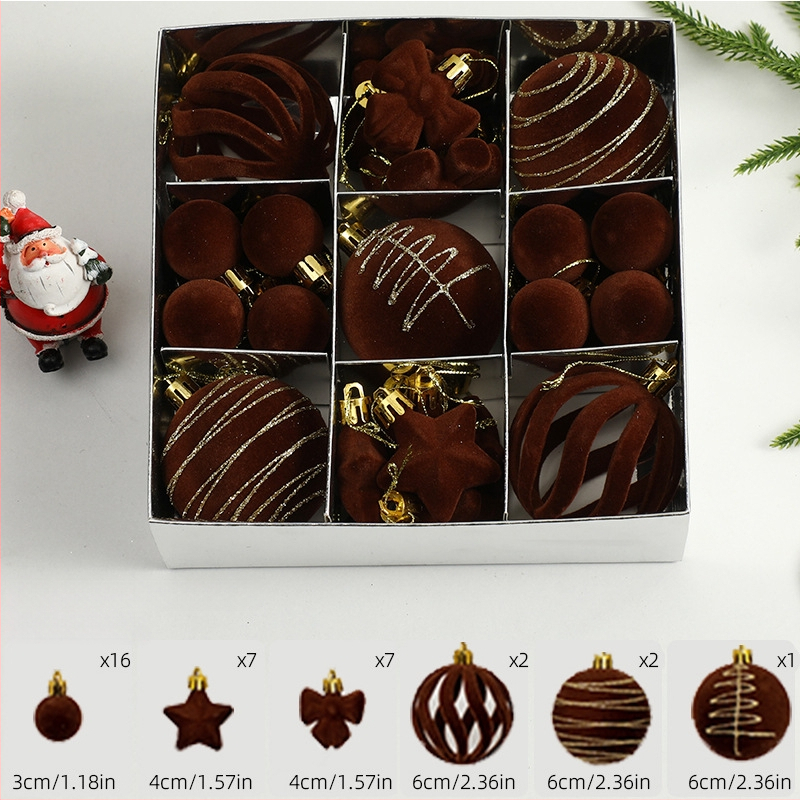 Ziemassvētku eglītes bumbiņas, velūra flokētas un apgleznotas (Zīmols: Art exhibition; Materiāls: plastika; Stils: viegls luksuss; Ražošana: sietspiede)