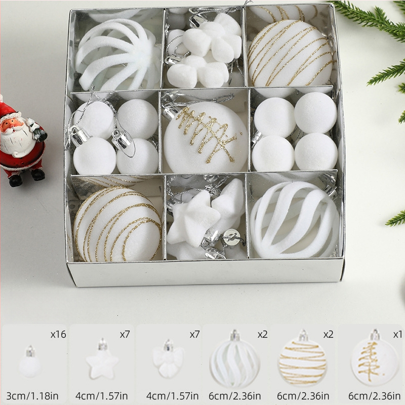 Ziemassvētku eglītes bumbiņas, velūra flokētas un apgleznotas (Zīmols: Art exhibition; Materiāls: plastika; Stils: viegls luksuss; Ražošana: sietspiede)