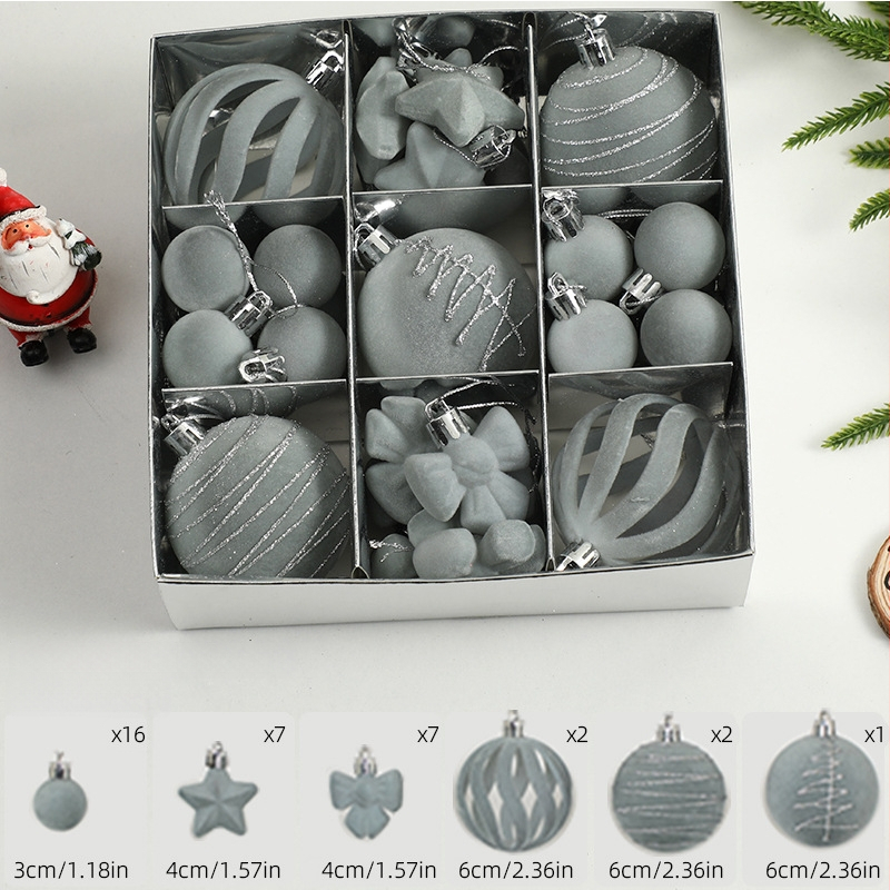 Ziemassvētku eglītes bumbiņas, velūra flokētas un apgleznotas (Zīmols: Art exhibition; Materiāls: plastika; Stils: viegls luksuss; Ražošana: sietspiede)