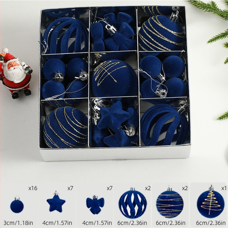 Ziemassvētku eglītes bumbiņas, velūra flokētas un apgleznotas (Zīmols: Art exhibition; Materiāls: plastika; Stils: viegls luksuss; Ražošana: sietspiede)