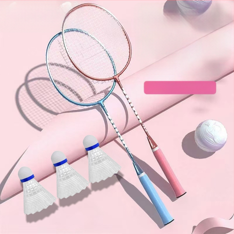 Set de 2 rachete badminton ultra-ușoare, pentru adulți și elevi, cadru din aliaj de fier, fire din nailon, pentru amatori