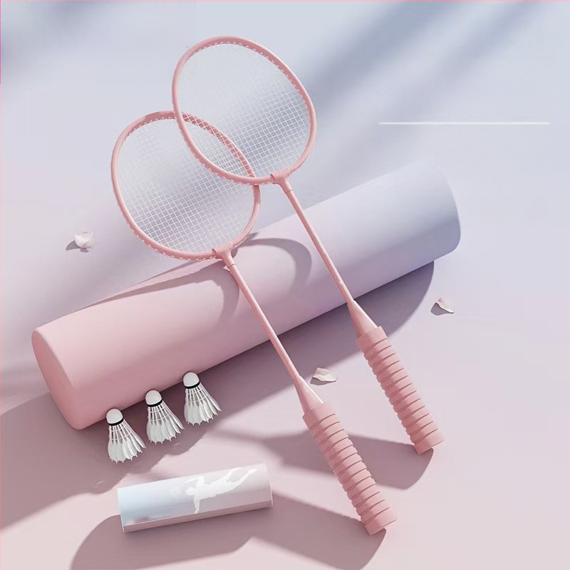 Set de 2 rachete badminton ultra-ușoare, pentru adulți și elevi, cadru din aliaj de fier, fire din nailon, pentru amatori