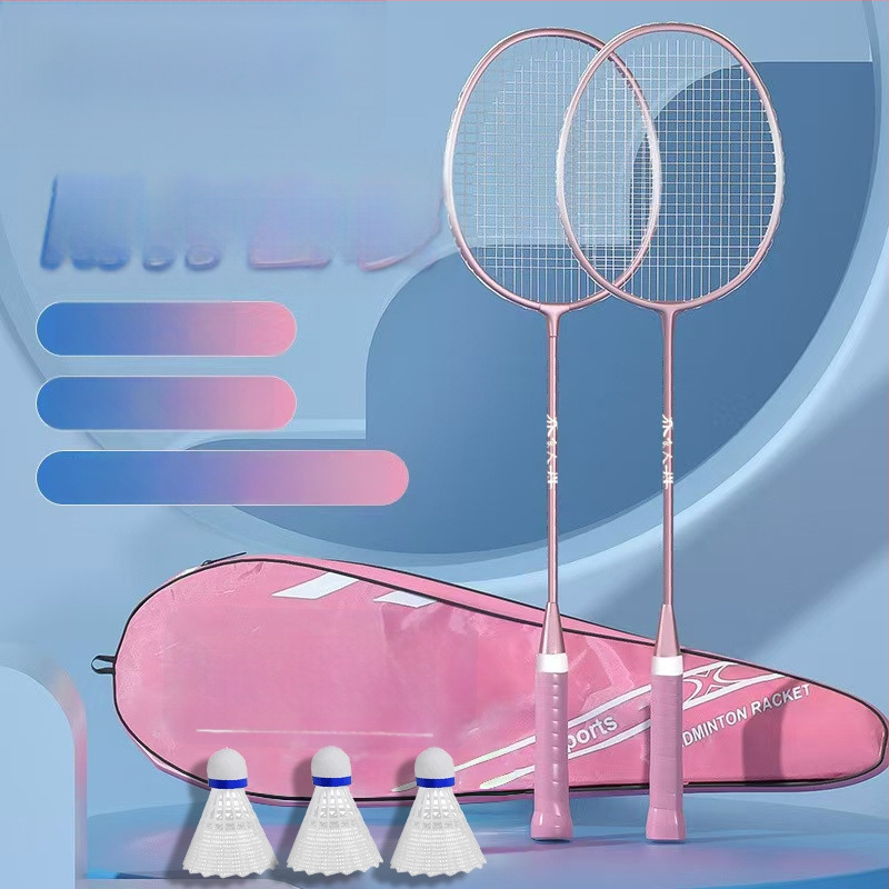 Set de 2 rachete badminton ultra-ușoare, pentru adulți și elevi, cadru din aliaj de fier, fire din nailon, pentru amatori
