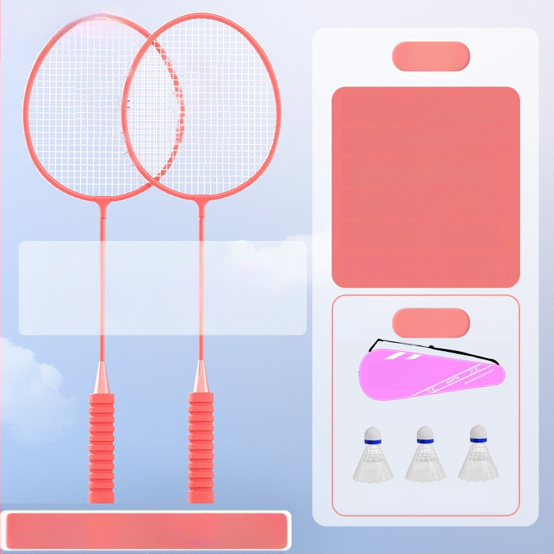 Set de 2 rachete badminton ultra-ușoare, pentru adulți și elevi, cadru din aliaj de fier, fire din nailon, pentru amatori