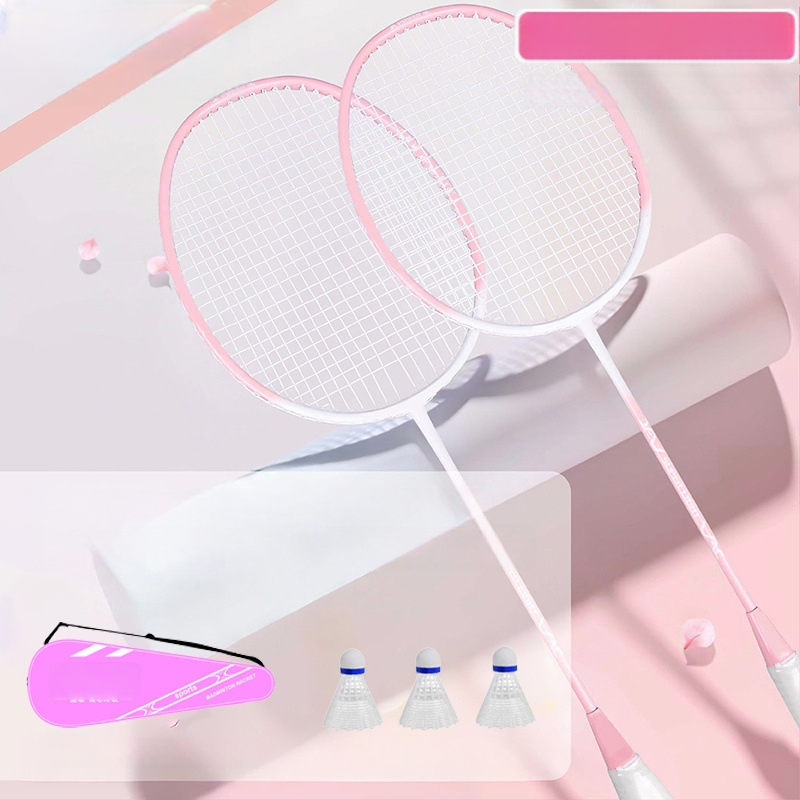 Set de 2 rachete badminton ultra-ușoare, pentru adulți și elevi, cadru din aliaj de fier, fire din nailon, pentru amatori