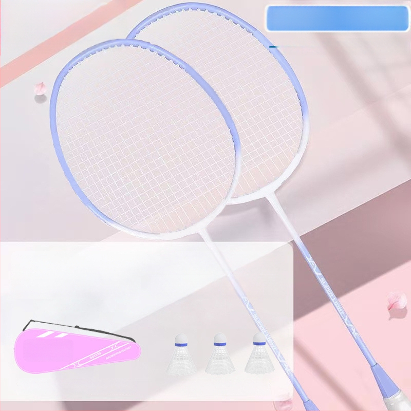 Set de 2 rachete badminton ultra-ușoare, pentru adulți și elevi, cadru din aliaj de fier, fire din nailon, pentru amatori