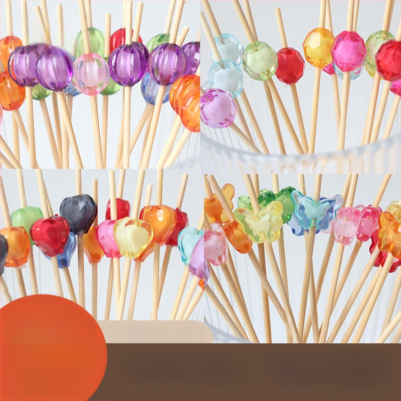 Vienkartiniai bambuko iešmeliai kokteiliams, 2 mm storio, logotipo spausdinimas įmanomas, apdorojimas ir pritaikymas, tinka vaisiams, duonai ir maisto dekoravimui