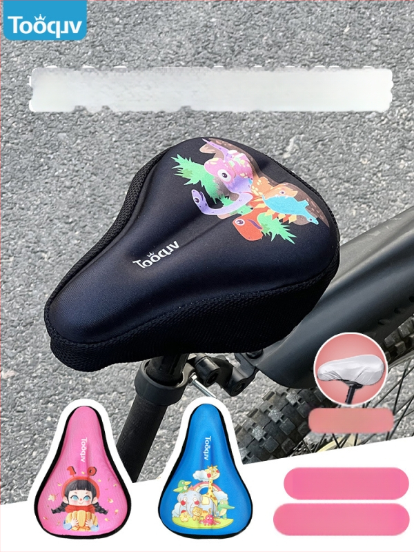 Laste jalgratta saddakate kaas pehme silikoonist padjaga, multikas kujundus, paksendatud paksus mugavuse jaoks