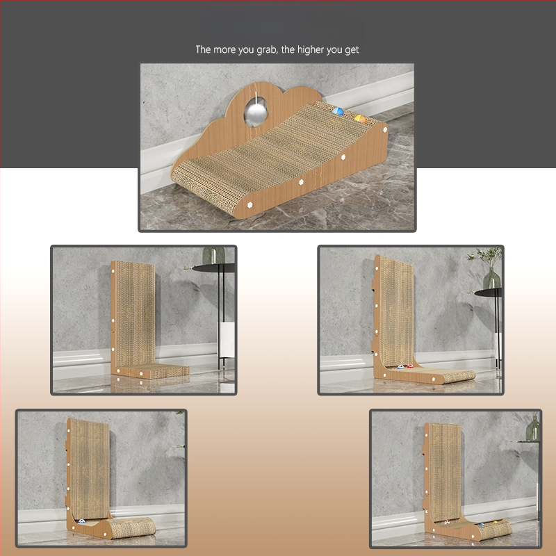 Ξύστρα γάτας σε σχήμα L, μεγάλος, κατακόρυφη, με μπάλα παιχνιδιού, ανθεκτική στη φθορά, από κυματοειδές χαρτόνι