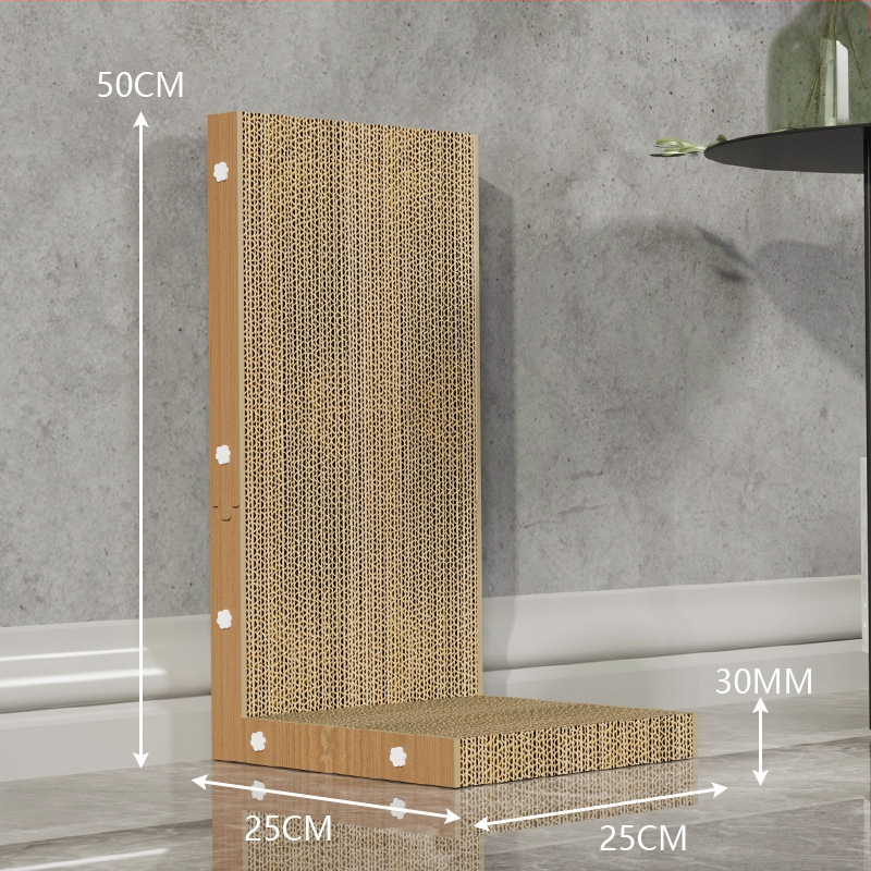 Ξύστρα γάτας σε σχήμα L, μεγάλος, κατακόρυφη, με μπάλα παιχνιδιού, ανθεκτική στη φθορά, από κυματοειδές χαρτόνι