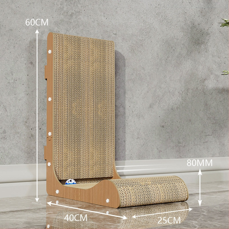 Ξύστρα γάτας σε σχήμα L, μεγάλος, κατακόρυφη, με μπάλα παιχνιδιού, ανθεκτική στη φθορά, από κυματοειδές χαρτόνι