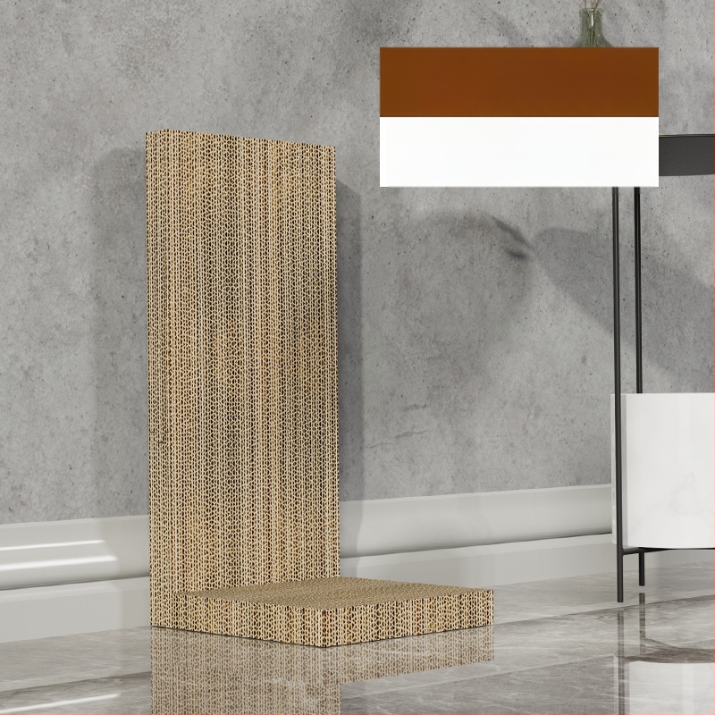 Ξύστρα γάτας σε σχήμα L, μεγάλος, κατακόρυφη, με μπάλα παιχνιδιού, ανθεκτική στη φθορά, από κυματοειδές χαρτόνι