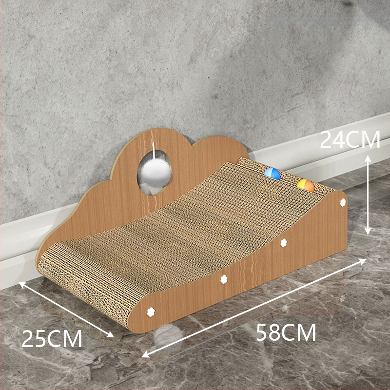 Ξύστρα γάτας σε σχήμα L, μεγάλος, κατακόρυφη, με μπάλα παιχνιδιού, ανθεκτική στη φθορά, από κυματοειδές χαρτόνι