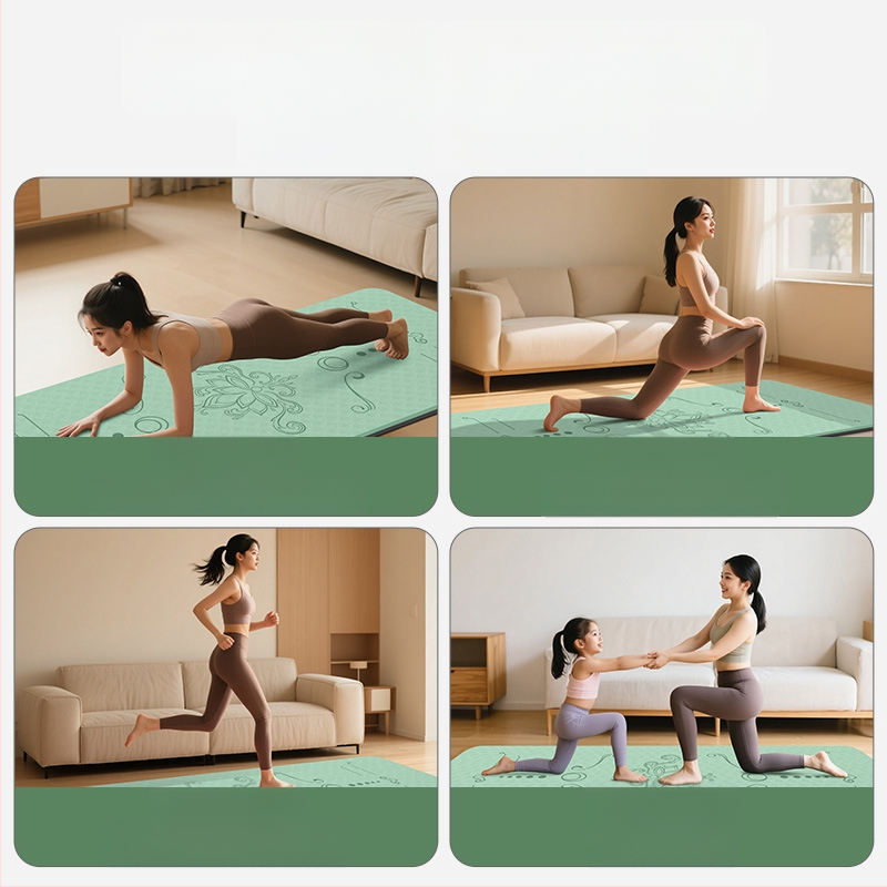 Jogas paklājs, antislīdējošs, 8 mm biezums, TPE materiāls, ziedu raksts, Ķīniešu stils