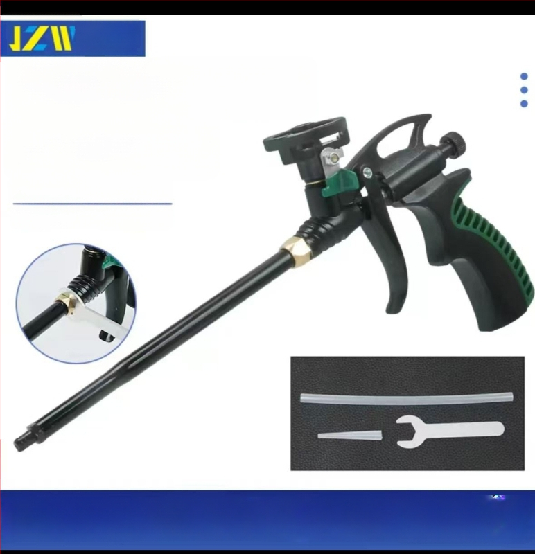 Visiškai metalinis putų purškimo pistoletas be valymo, išplėstas antgalis PU putų sandarinimui durims ir langams