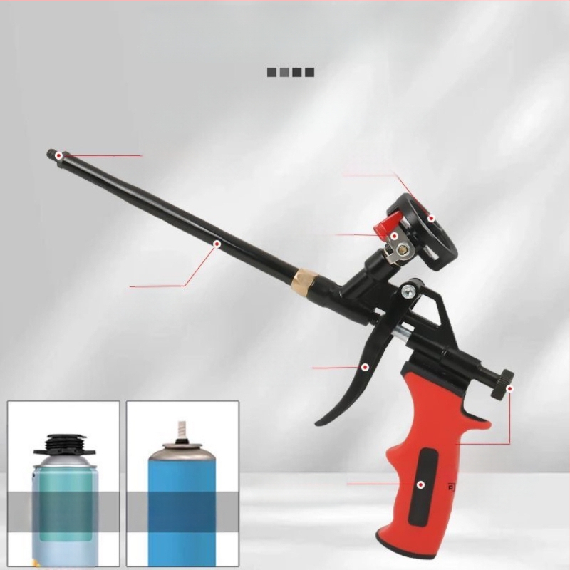 Visiškai metalinis putų purškimo pistoletas be valymo, išplėstas antgalis PU putų sandarinimui durims ir langams