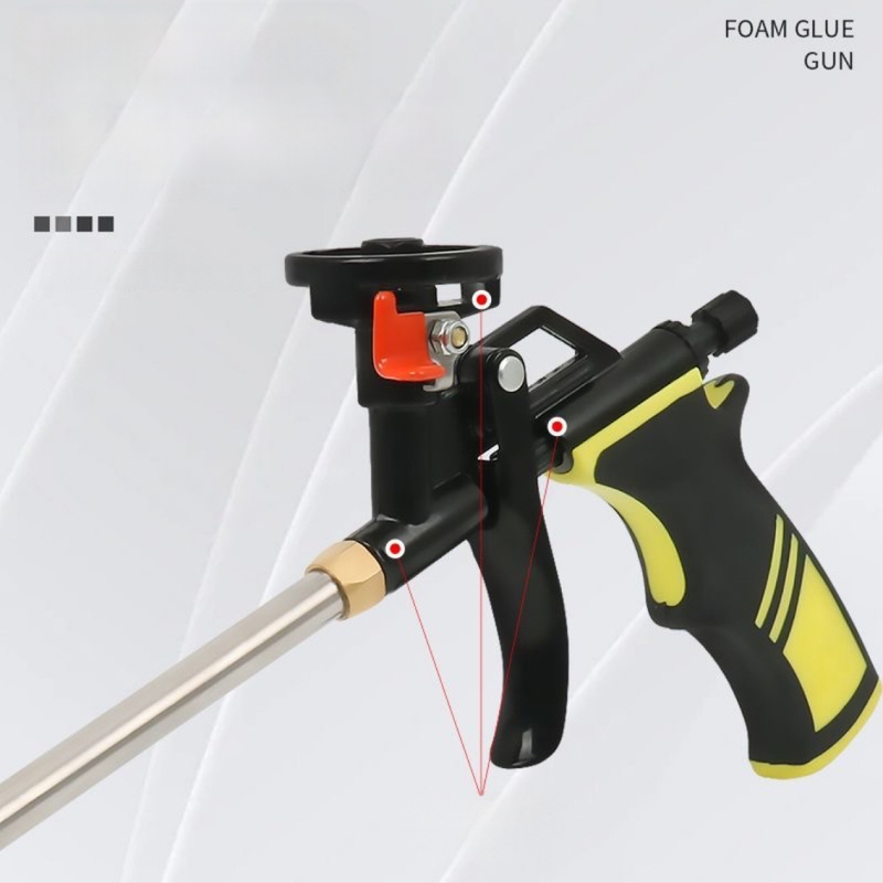 Visiškai metalinis putų purškimo pistoletas be valymo, išplėstas antgalis PU putų sandarinimui durims ir langams