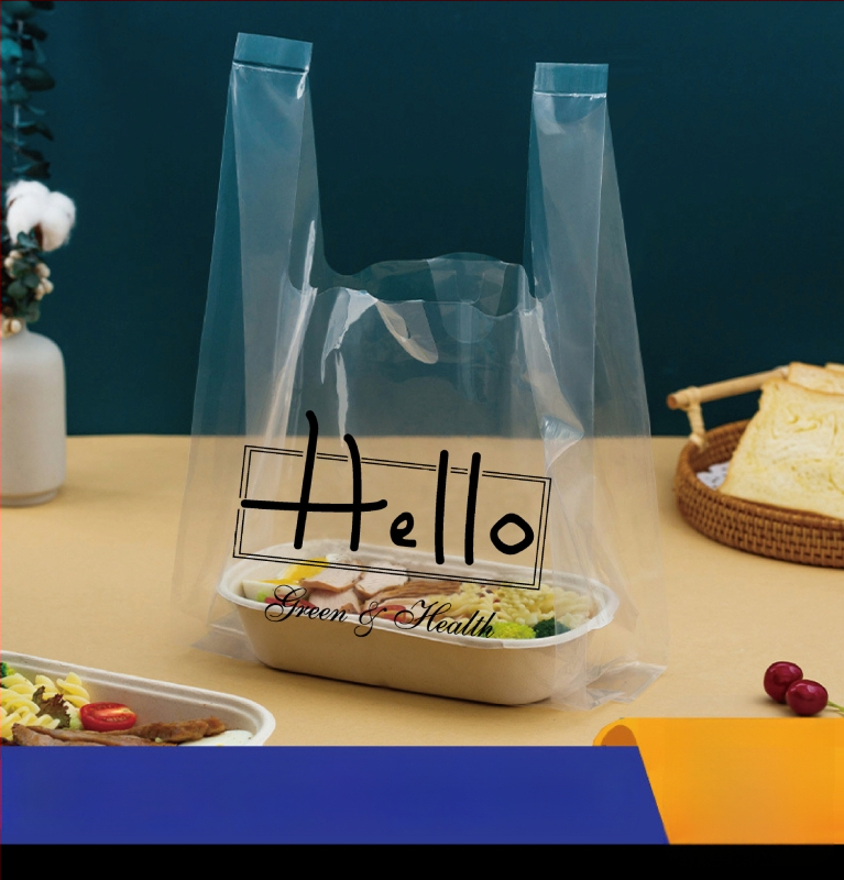 Caurspīdīgs vienreizējās lietošanas maisiņš augļiem un desertiem piegādei, dubultās biezums 8 diegi, izcelsme Anhui, dienas jauda 100000