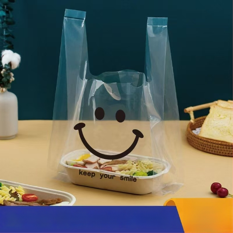 Caurspīdīgs vienreizējās lietošanas maisiņš augļiem un desertiem piegādei, dubultās biezums 8 diegi, izcelsme Anhui, dienas jauda 100000