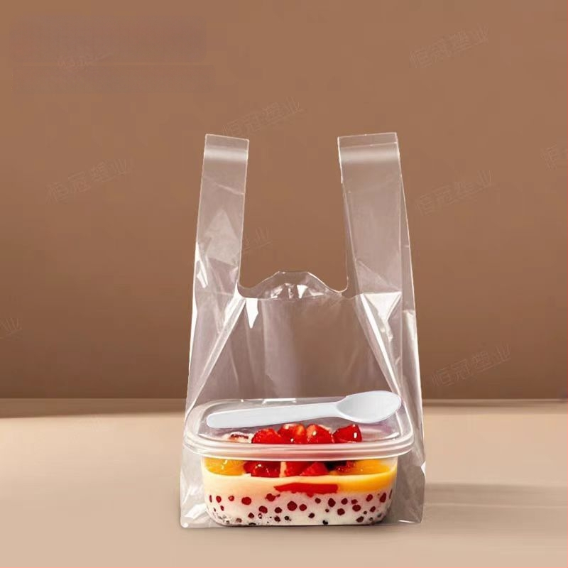 Caurspīdīgs vienreizējās lietošanas maisiņš augļiem un desertiem piegādei, dubultās biezums 8 diegi, izcelsme Anhui, dienas jauda 100000