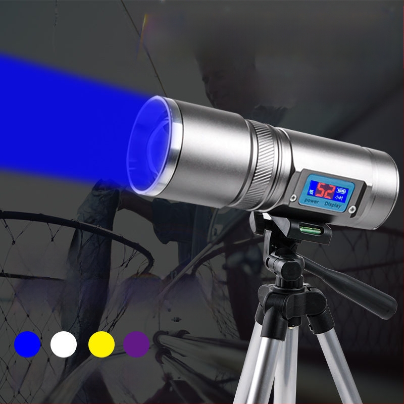 Lampa de pescuit de noapte cu patru surse de lumină, zoom, turelă laser de înaltă putere, alimentată cu baterii