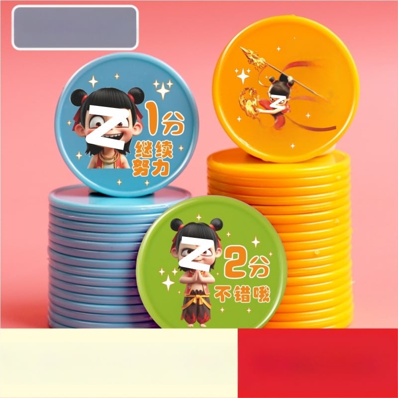 Plastikust mänguasemündid lastele — multikas pere teema, klassivahetuseks tokenid, melamiin