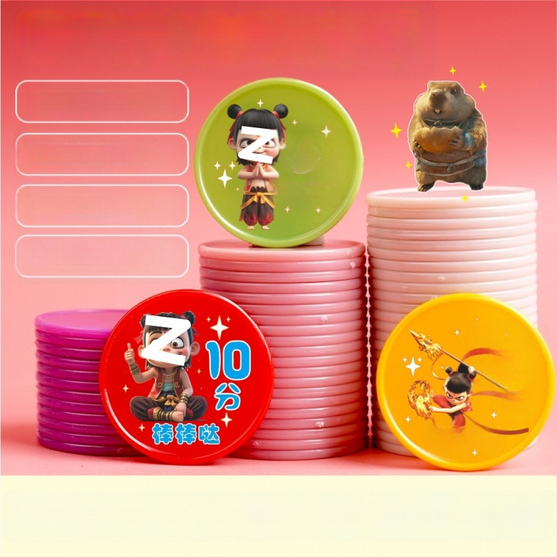 Plastikust mänguasemündid lastele — multikas pere teema, klassivahetuseks tokenid, melamiin