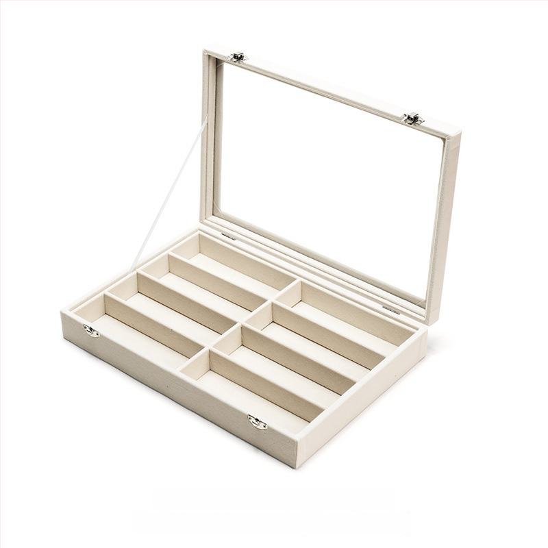 Akinų ir laikrodžių saugyklos dėžutė su dangteliu, 8 skyriai, dulkėms atspari stalinė saugykla