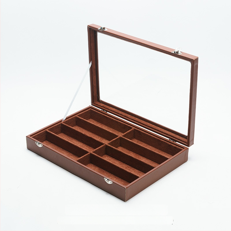 Akinų ir laikrodžių saugyklos dėžutė su dangteliu, 8 skyriai, dulkėms atspari stalinė saugykla