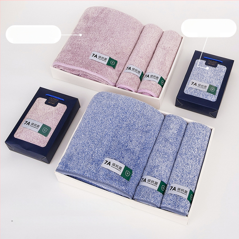 Triju dvieļu komplekts dāvanu kastē, korāla pūkains audums, uzsūcošs, logotipa personalizācija, zīmols Mufanduo