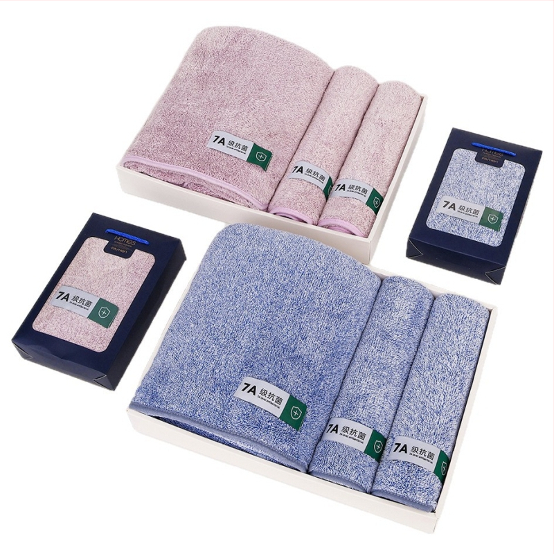 Triju dvieļu komplekts dāvanu kastē, korāla pūkains audums, uzsūcošs, logotipa personalizācija, zīmols Mufanduo