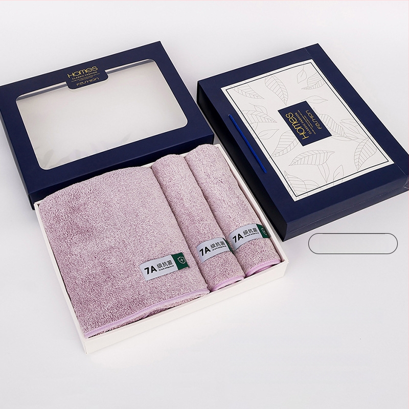 Triju dvieļu komplekts dāvanu kastē, korāla pūkains audums, uzsūcošs, logotipa personalizācija, zīmols Mufanduo