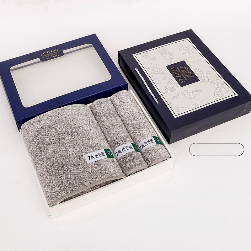 Triju dvieļu komplekts dāvanu kastē, korāla pūkains audums, uzsūcošs, logotipa personalizācija, zīmols Mufanduo