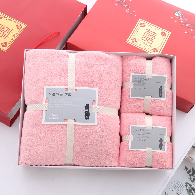 Koraļāla flīsa dvieļu dāvanu komplekts kastītē, trīs vienības, ar logo personalizāciju, 500 g