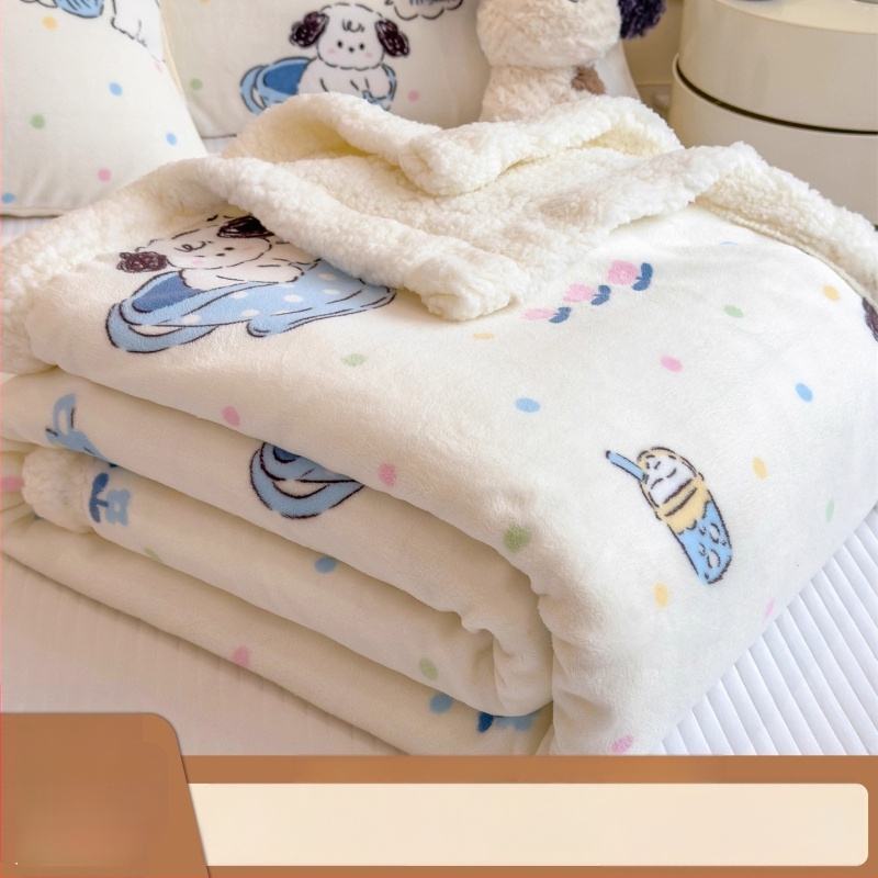 Dvigubo pusės storas žieminis šilkinis pledas biurui ir sofai, animacinis raštas, pritaikomas