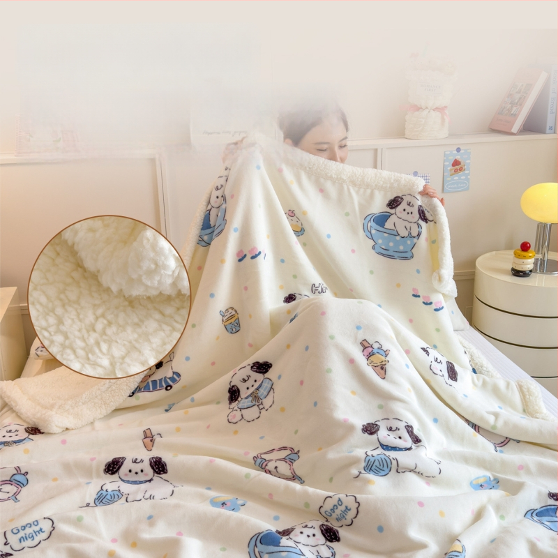 Dvigubo pusės storas žieminis šilkinis pledas biurui ir sofai, animacinis raštas, pritaikomas