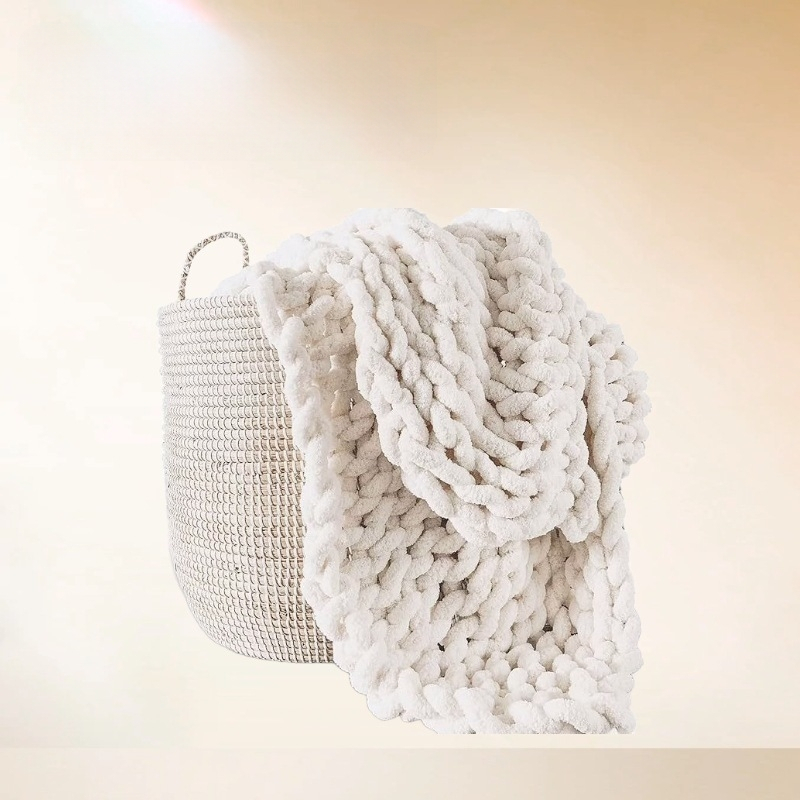 Rankų mezgimo Chenille pledas namų dekorui - dryžių raštas, poliesteris, 250–3000 g, pavasaris ir ruduo, 2–5% susitraukimas