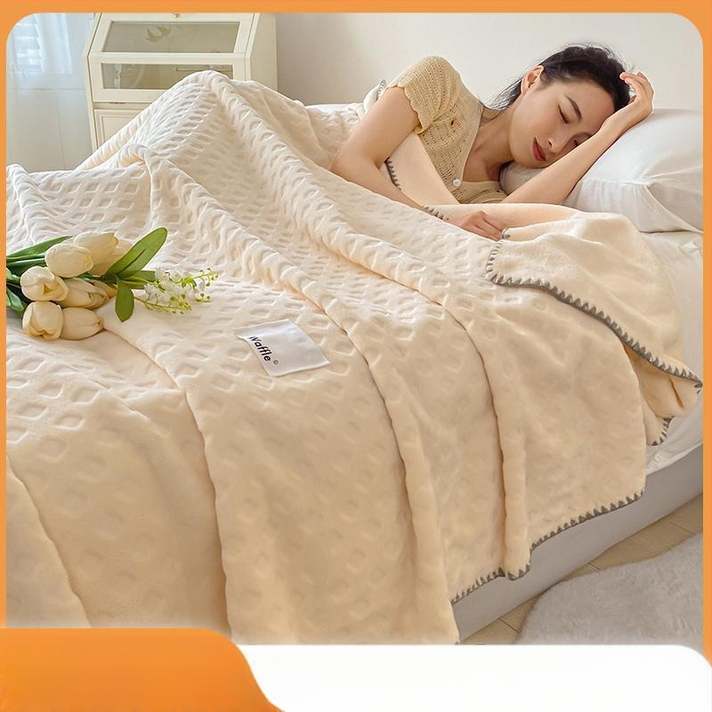 Dvigubo sluoksnio poliesterio pledas su vafliniu veliūru, geometrinis raštas, pavasariui ir rudeniui