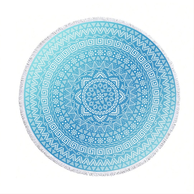 Kör alakú strandtörölköző - mikroszálas, nedvszívó, puha, hordozható, tassel nyomtatott mintával - 170–200 g/m², 120D szál