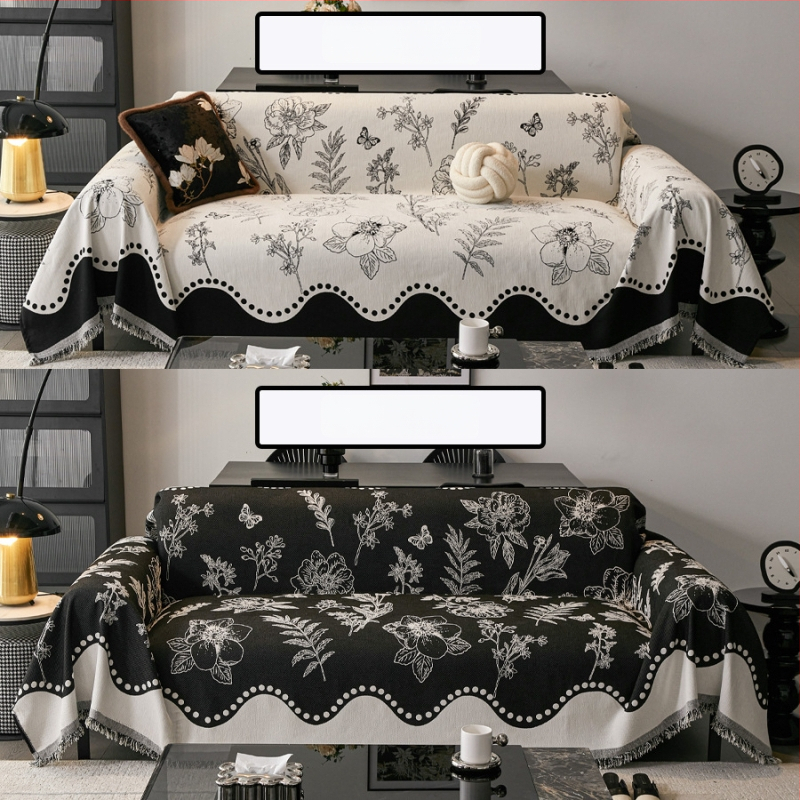 Chenille kanapéfedő - háromüléses, kétoldalas, virágos minta, sokoldalú