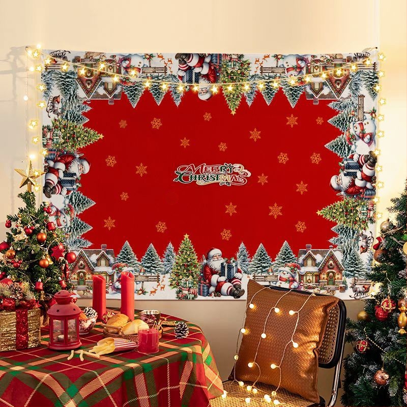 Tapiserija Kalėdinio fono, pliušinis audinys, peizažo motyvas, šiaurinis stilius, skaitmeninis šilumos perkėlimas spausdinimas