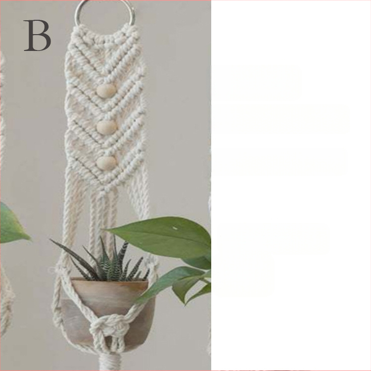 Bohemiškas rankų audimo pakabinamas krepšelis oro augalams, medvilnė, stačiakampio formos, peizažo raštas