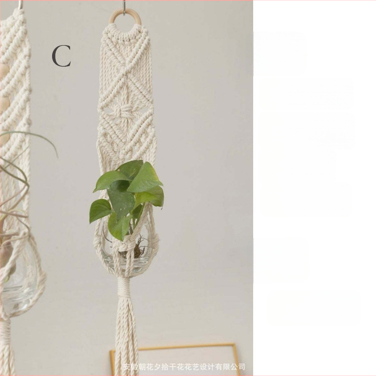 Bohemiškas rankų audimo pakabinamas krepšelis oro augalams, medvilnė, stačiakampio formos, peizažo raštas