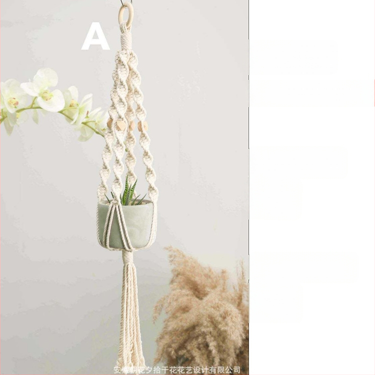 Bohemiškas rankų audimo pakabinamas krepšelis oro augalams, medvilnė, stačiakampio formos, peizažo raštas